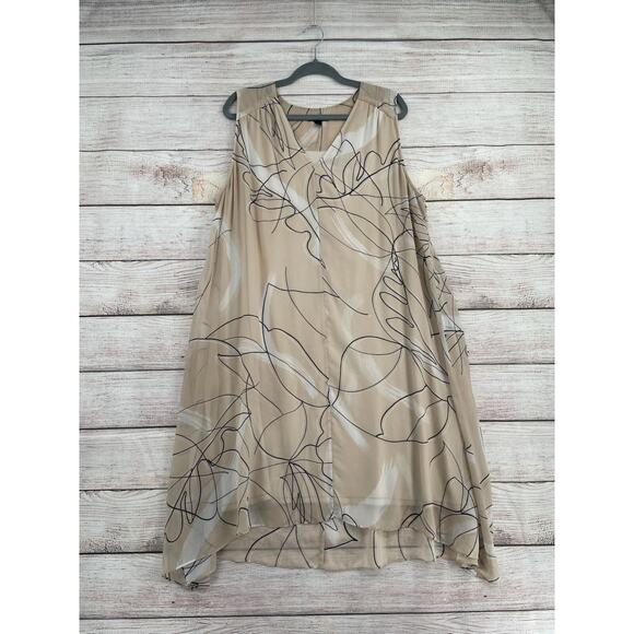 Alfani A-Line Abstract Print Sleeveless Dress Women's Size XL Beige/Black - Picture 1 of 6
